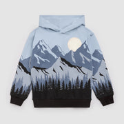Mountain Peak Print on Blue Fog Fleece Hoodie