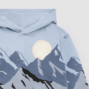 Mountain Peak Print on Blue Fog Fleece Hoodie