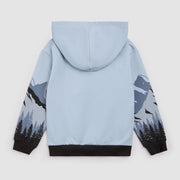 Mountain Peak Print on Blue Fog Fleece Hoodie