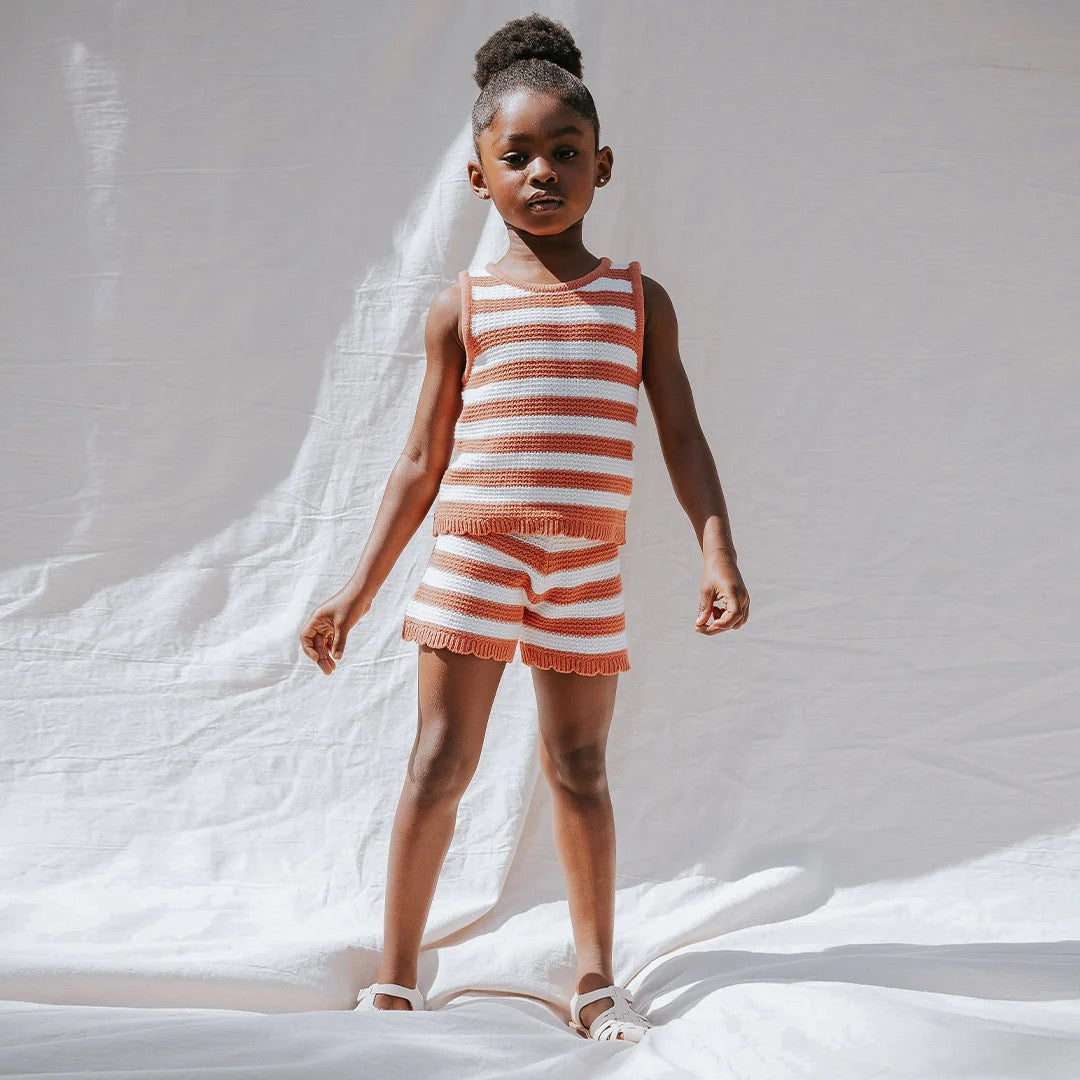 Apricot & Birch Striped Crochet Shorts