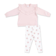 Veiled Pink Bows - V-ruffle Sweatshirt And Legging