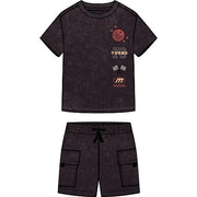 Racing on Black Acid Wash Shirt and Shorts Set