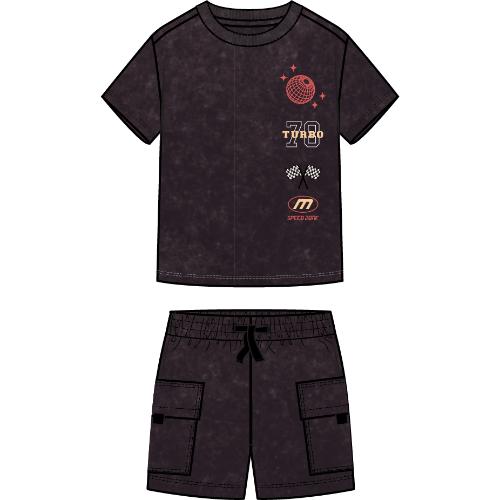 Racing on Black Acid Wash Shirt and Shorts Set