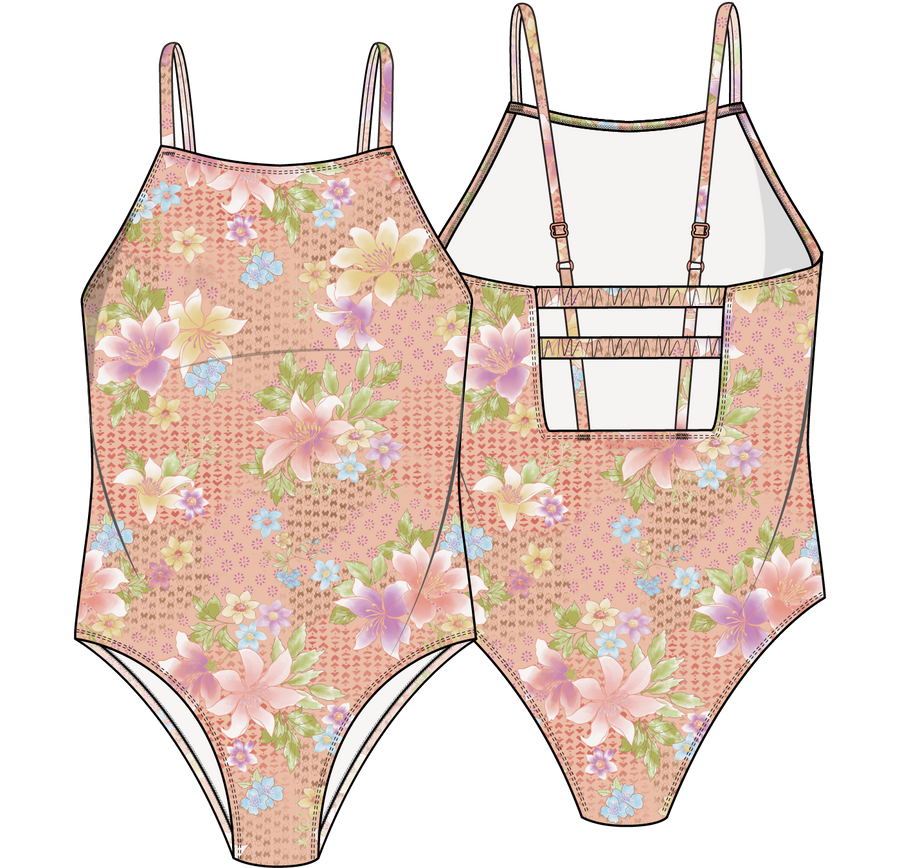 GIRLS' CRAZY FOR CORAL ONE PIECE