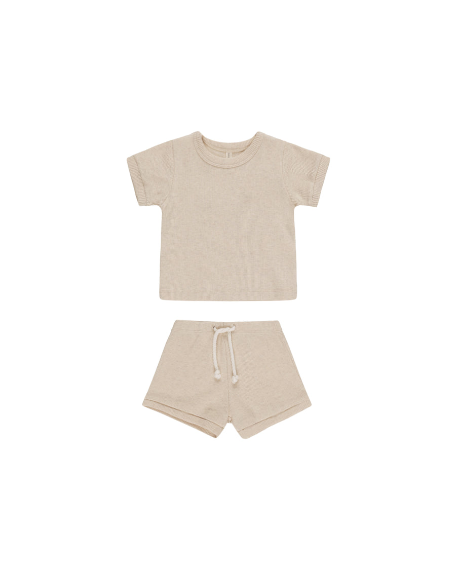RIBBED SHORTIE SET TAUPE