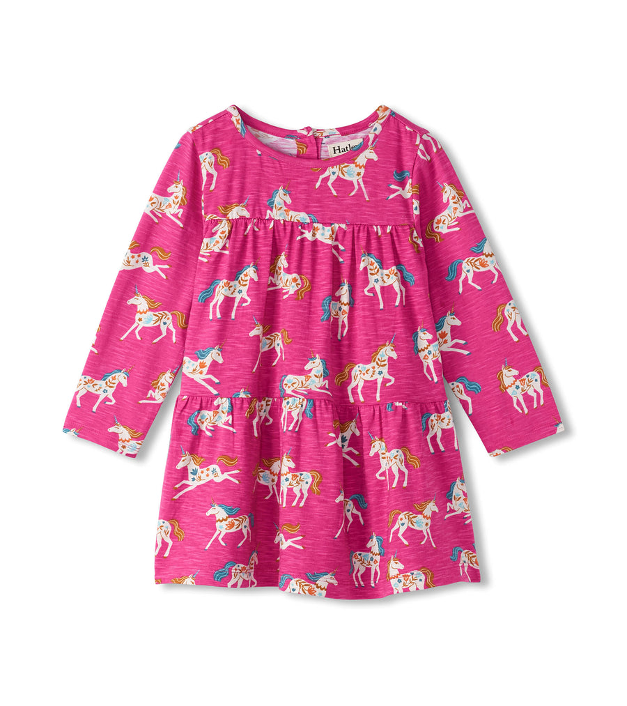 folksy unicorns gathered tier dress