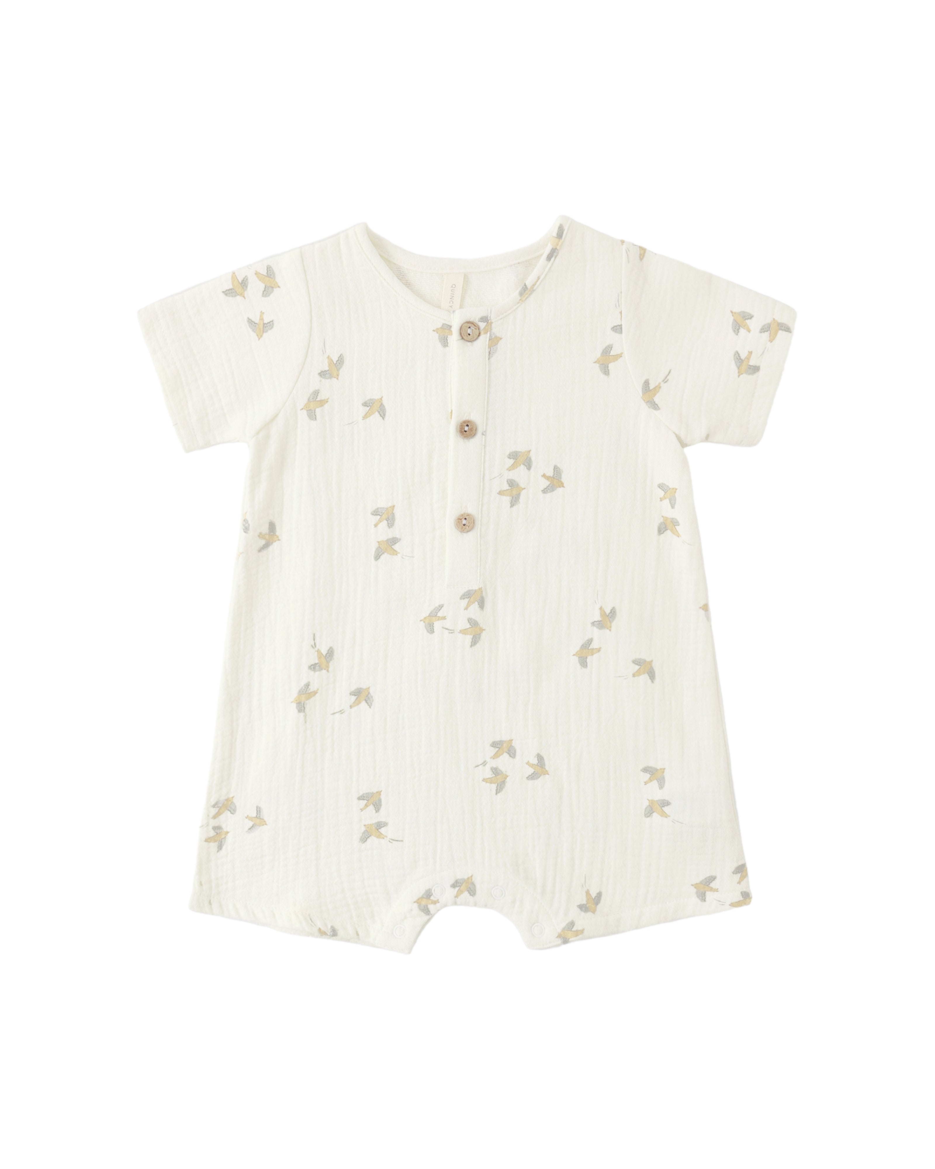 SHORT SLEEVE WOVEN ROMPER BIRDS