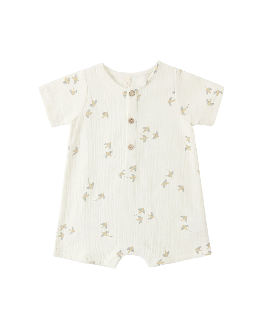 SHORT SLEEVE WOVEN ROMPER BIRDS