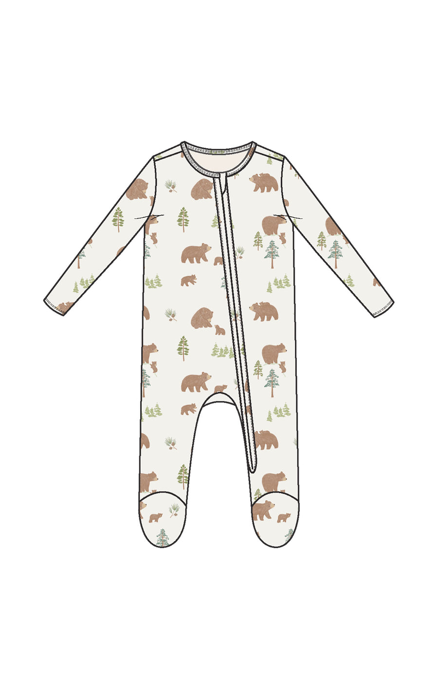 Sweet Brown Bears - 2 Way Zipper Footie
