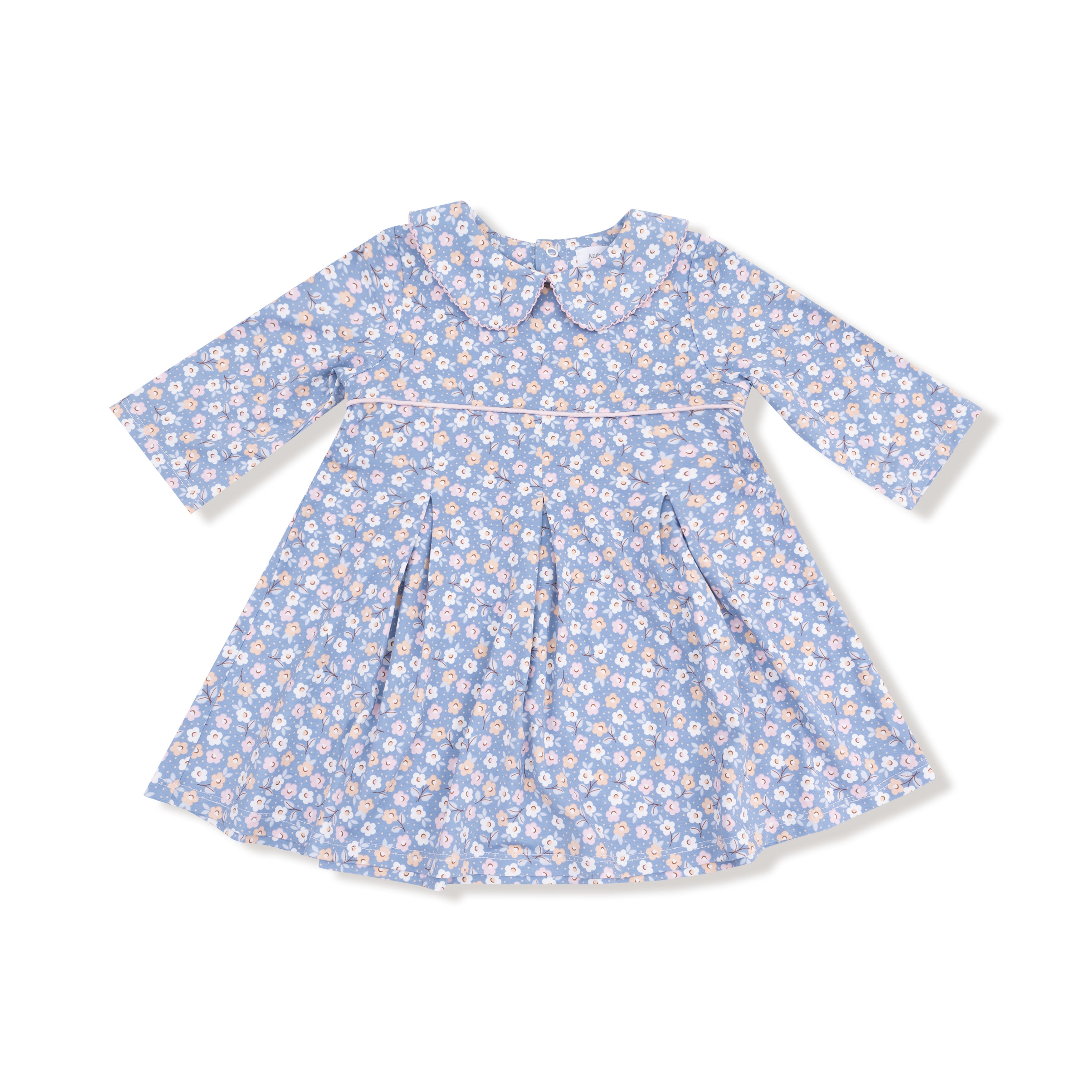 Country Calico - Box Pleat Dress W/ 3/4 Sleeve + Peterpan Collar & Rib Leggings