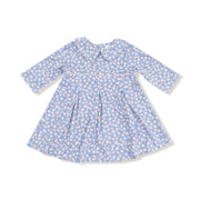 Country Calico - Box Pleat Dress W/ 3/4 Sleeve + Peterpan Collar & Rib Leggings