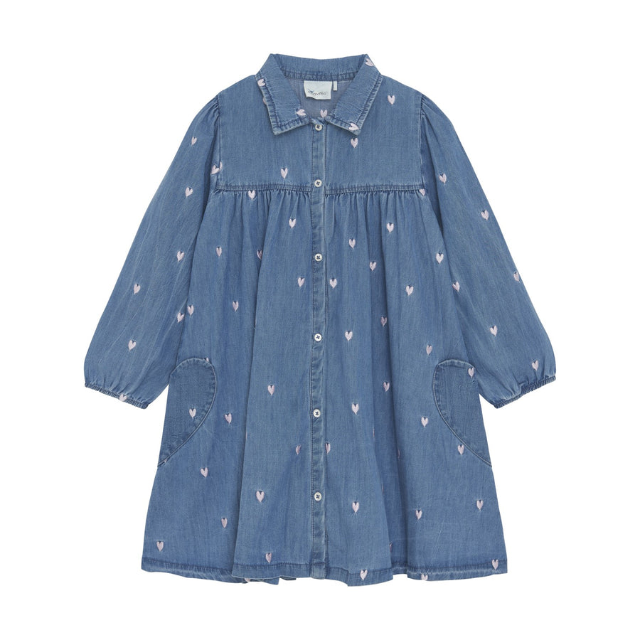 Denim Dress with Hearts