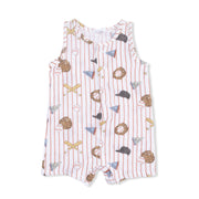 Vintage Baseball Stripe - Sleeveless Shortie Romper